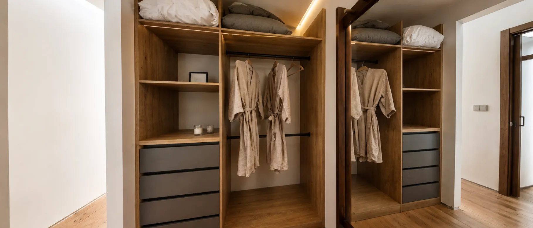 Vestidor de madera con cajonera y espacio para colgar