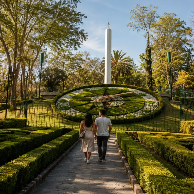 Reloj floral y andadores del Parque Hundido