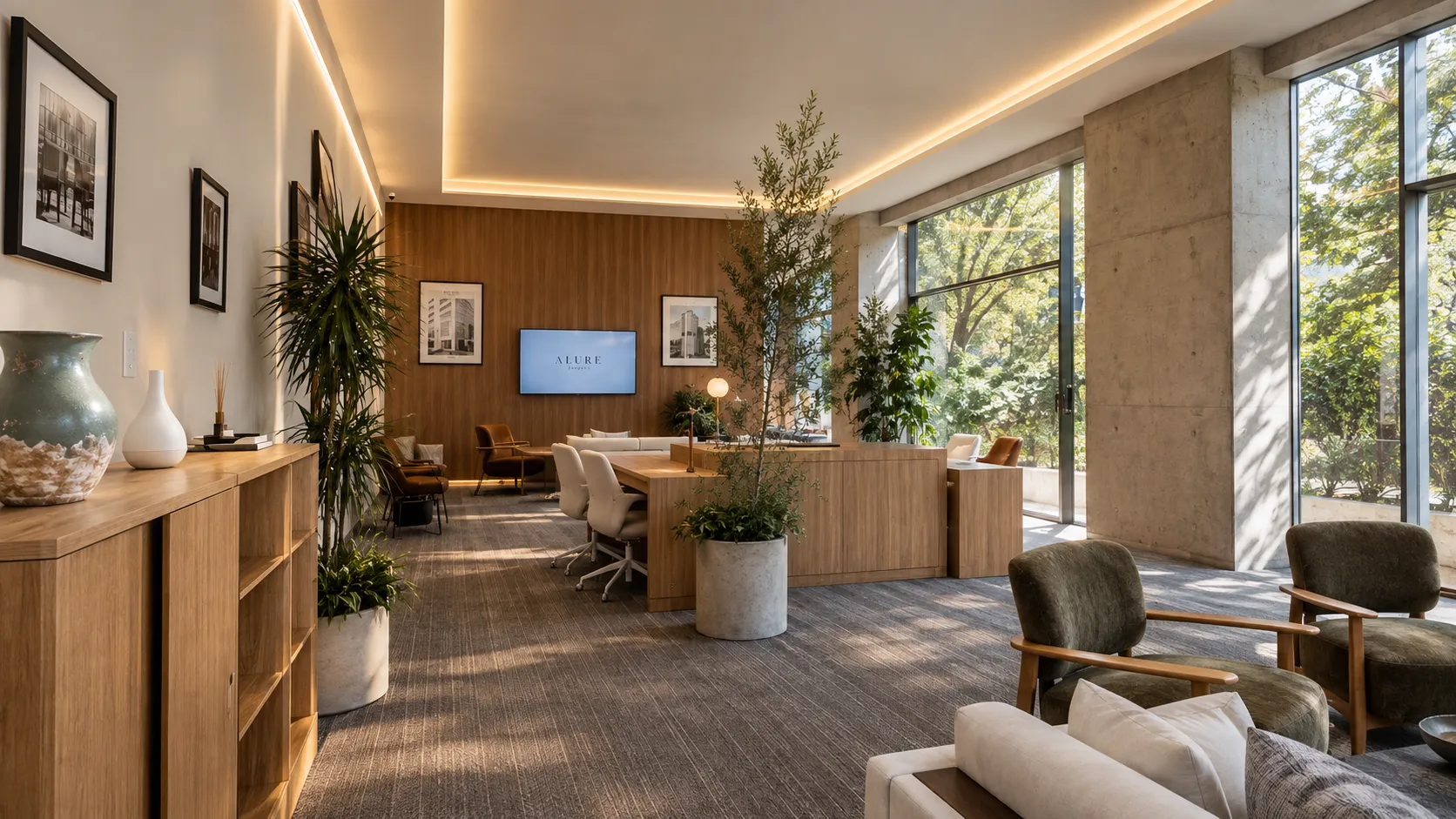 Showroom de Alure Insurgentes con muestras de acabados y materiales